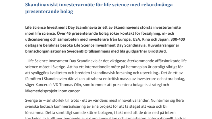 Skandinaviskt investerarmöte för life science med rekordmånga presenterande bolag