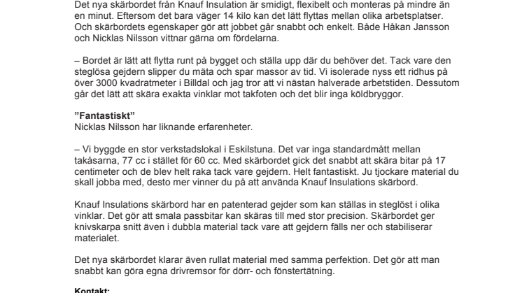 Knauf Insulations nya skärbord gör jobbet snabbare