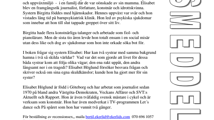 Ny bok: Skulden jag bär på. Två systrar - två världar av Elisabet Höglund