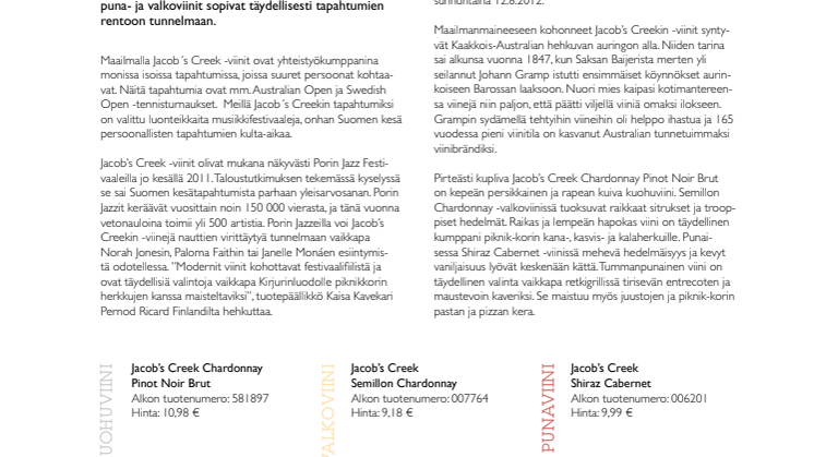 Jacob’s Creek on mukana kesän musiikkitapahtumissa