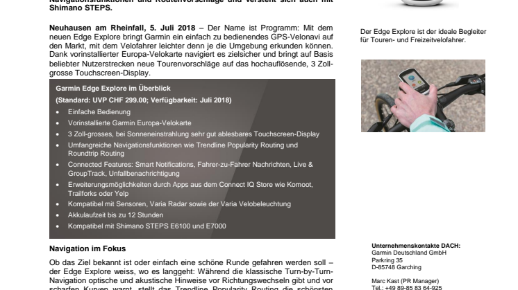 Der Tourenguide am Lenker:  Garmin Edge Explore Velonavi