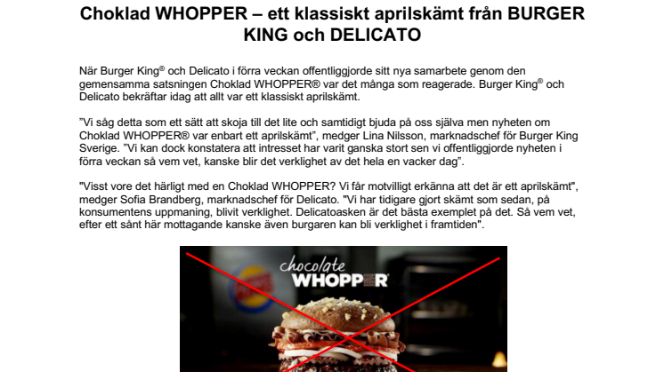 Choklad WHOPPER – ett klassiskt aprilskämt från BURGER KING och DELICATO 