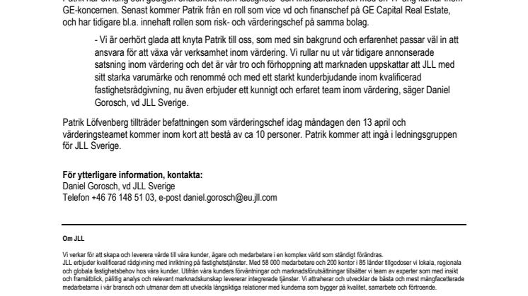 Patrik Löfvenberg ny värderingschef på JLL