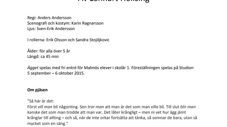 ÄGGET – premiär för Lennart Hellsings klassiker på Unga Teatern