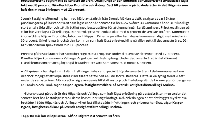 Unik kartläggning visar: Här har de skånska bostadspriserna stigit minst de senaste tio åren
