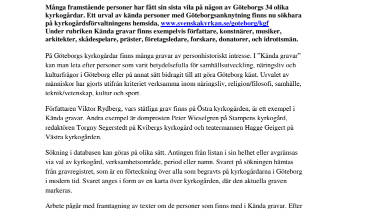 Kända personer som är gravsatta i Göteborg