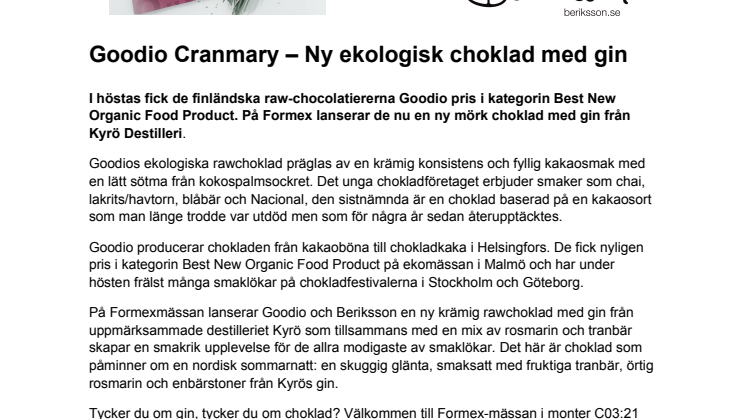 Goodio Cranmary – Ekologisk choklad med gin