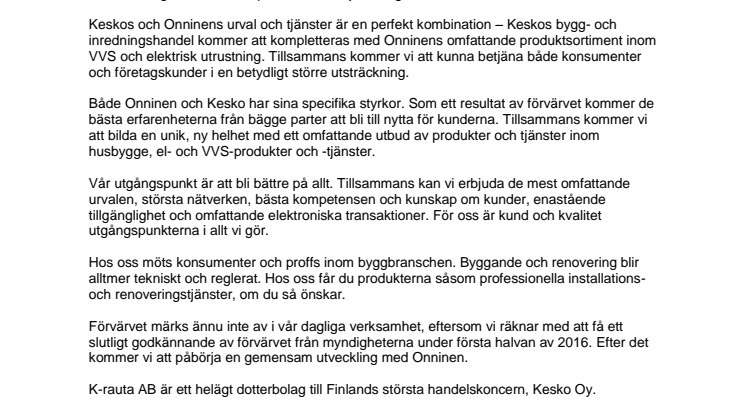 Kesko förvärvar Onninen