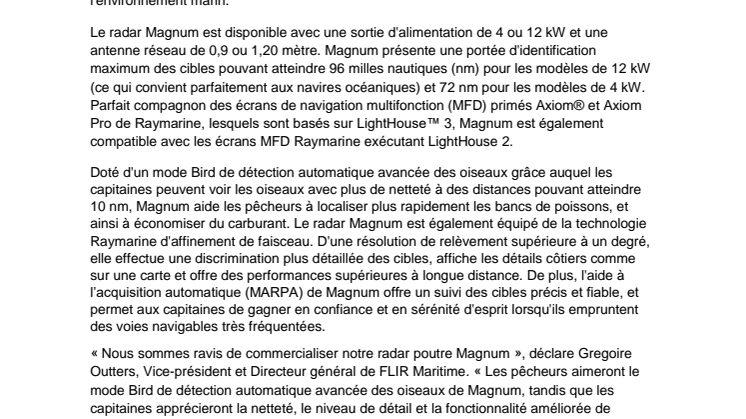 Raymarine: FLIR présente le radar maritime hautes performances Magnum de Raymarine