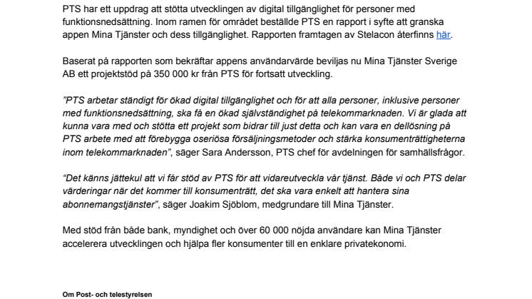 Post- och telestyrelsen finansierar utveckling av Mina Tjänster
