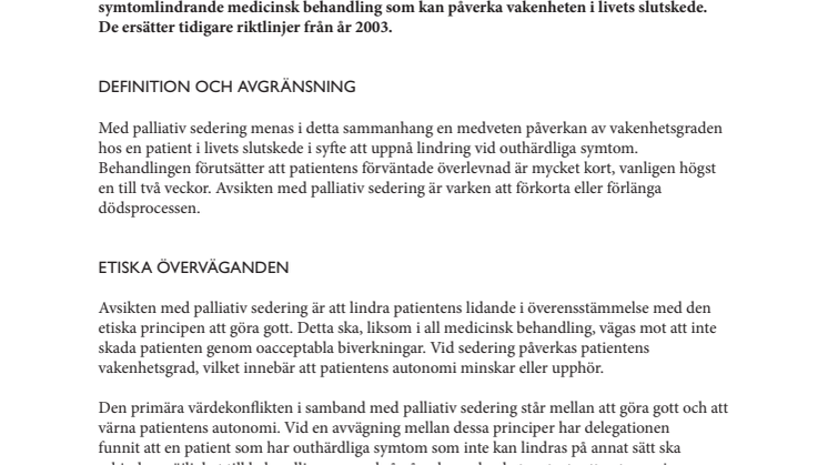 Läkaresällskapets nya riktlinjer om palliativ sedering