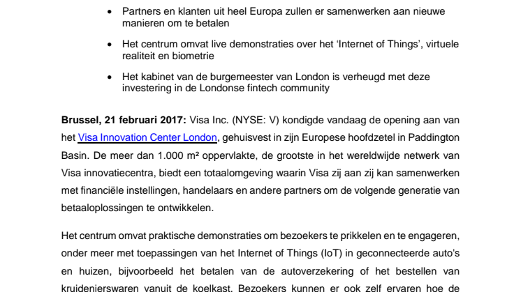 Visa opent nieuw Innovatiecentrum in London en breidt toegang tot Developer Platform uit tot Europese klanten
