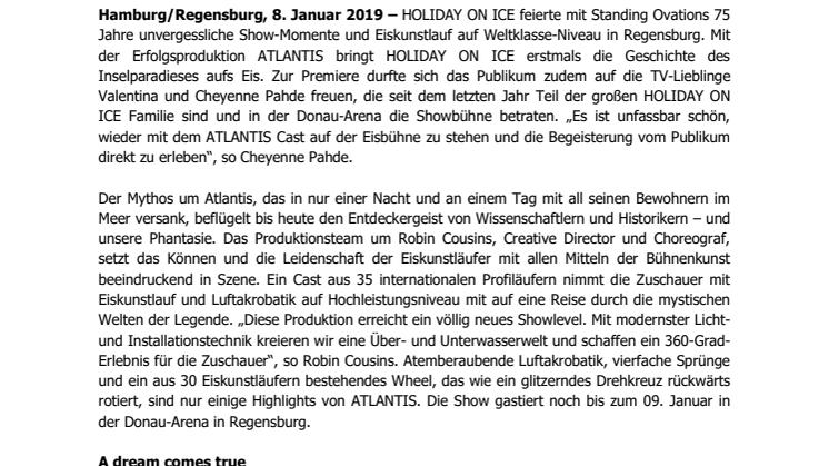 Standing Ovations bei HOLIDAY ON ICE Show ATLANTIS in Regensburg