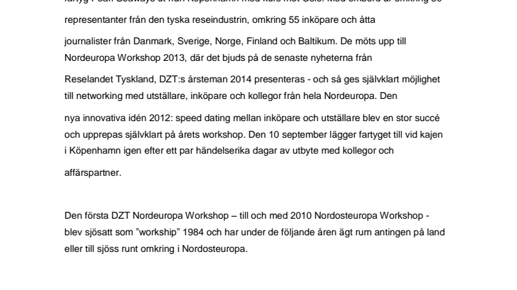 DZT går till sjöss på årets Nordeuropa Workshop