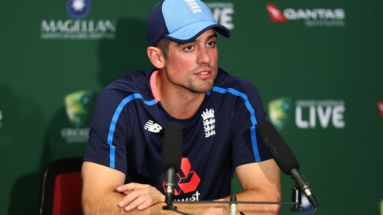 Alastair Cook speaks to the media at an England team media conference at the Gabba (photo by Getty Images)