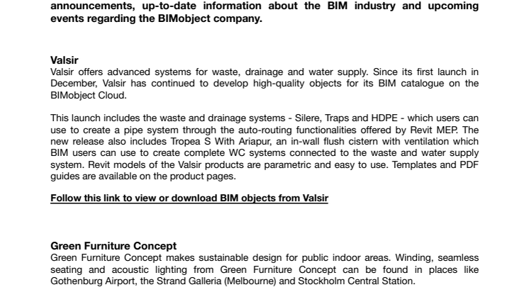 New BIM objects from Valsir and Green Furniture Concept