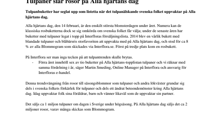 ​Tulpaner slår rosor på Alla hjärtans dag
