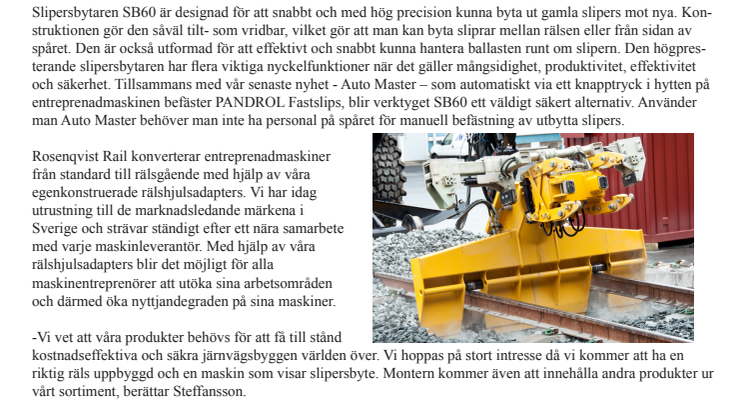 SB60 unik slipersbytare från Rosenqvist Rail på MaskinExpo
