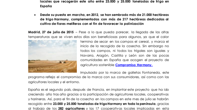 “Compromiso Harmony” recoge, una temporada más, trigo de agricultura sostenible