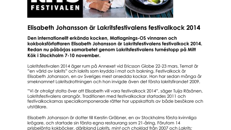 Elisabeth Johansson är Lakritsfestivalens festivalkock 2014