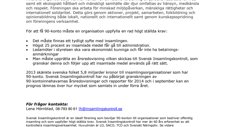 Riksföreningen Jordens Vänner har beviljats 90-konto