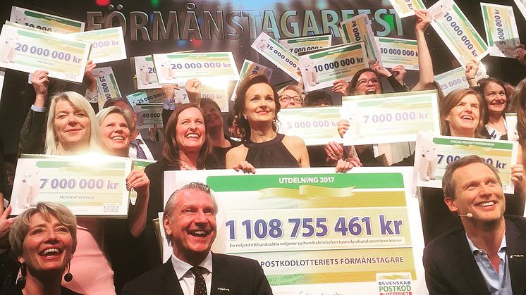 På PostkodLotteriets förmånstagarfest 2017 delades över 1 miljard kronor ut till ideell sektor.