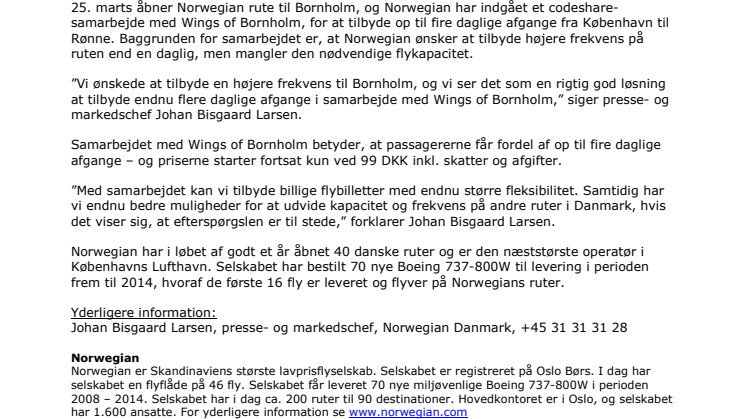Norwegian i samarbejde med Wings of Bornholm 