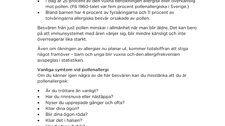Fakta: Pollenallergi