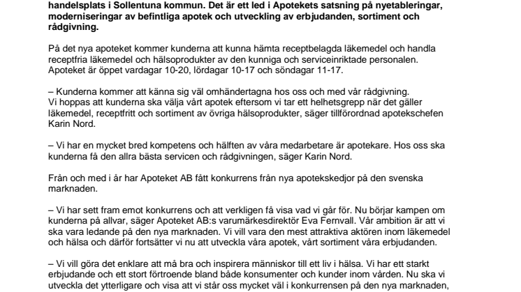 Apoteket öppnar nytt apotek på Rotebro handelsplats