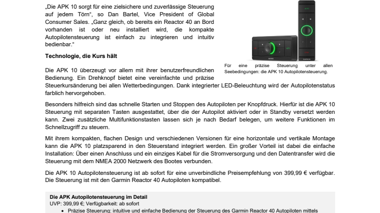PM Garmin APK 10 Autopilotensteuerung