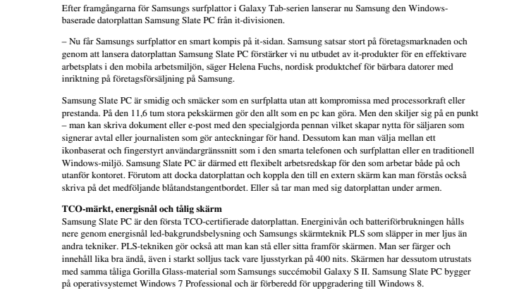 Samsung Slate PC – bärbar dator och datorplatta i ett: Premiär för dockningsbar datorplatta med Windows