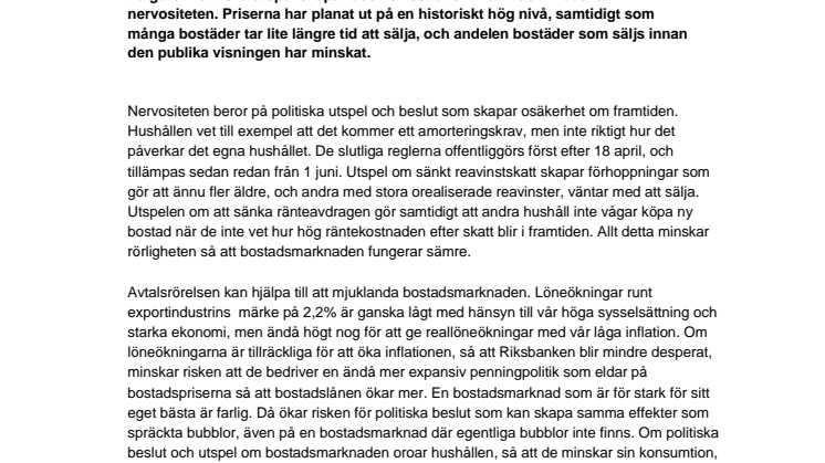 Erik Olsson Fastighetsförmedling kommenterar bostadsmarknaden 14 april 2016
