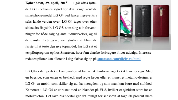 LG LØFTER SLØRET FOR DEN LÆNGE VENTEDE LG G4 – EN SMARTPHONE MED ÆGTE LÆDER OG SUPERKAMERA