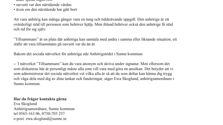 Socialt nätverk för anhöriga öppnar i Sunne