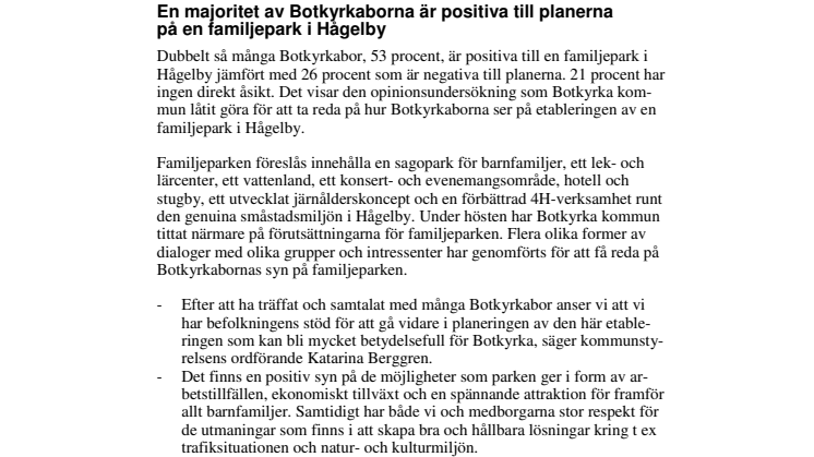 En majoritet av Botkyrkaborna är positiva till planerna på en familjepark i Hågelby