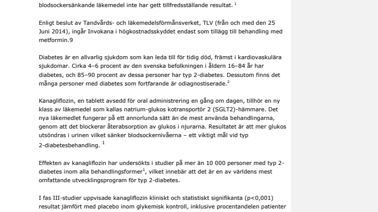 Janssen i Sverige lanserar Invokana® (kanagliflozin) för typ 2-diabetiker