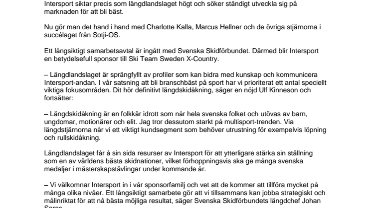 Intersport ny sponsor för längdlandslaget