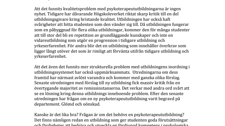 Lägg ner Psykoterapeututbildningarna - Debattartikel