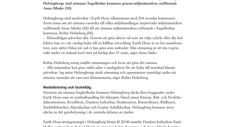 Helsingborg utmanar Ängelhom under Earth Hour 31 mars