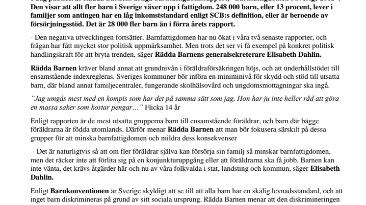Barnfattigdomen fortsätter att öka i Sverige