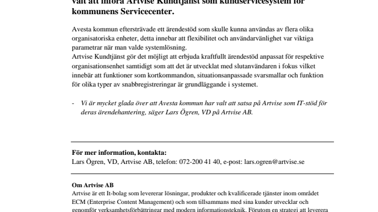 Avesta kommun inför Artvise Kundtjänst!