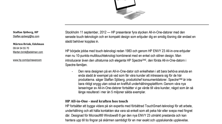 HPs nya All-in-One-datorer med slimmad design och avancerad touch-teknologi