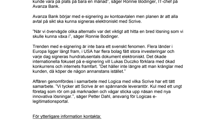 Scrive vinner Avanza Bank som kund