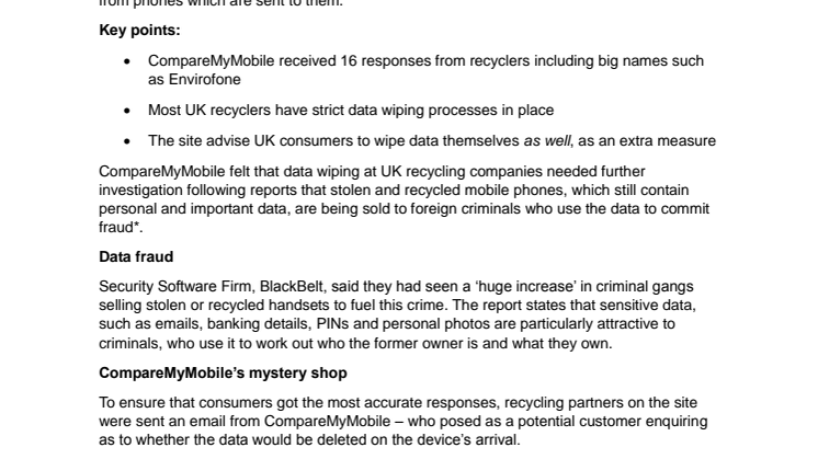 Mobile Phone Recycling Comparison Site CompareMyMobile Quiz Leading UK Recyclers on Data Wiping