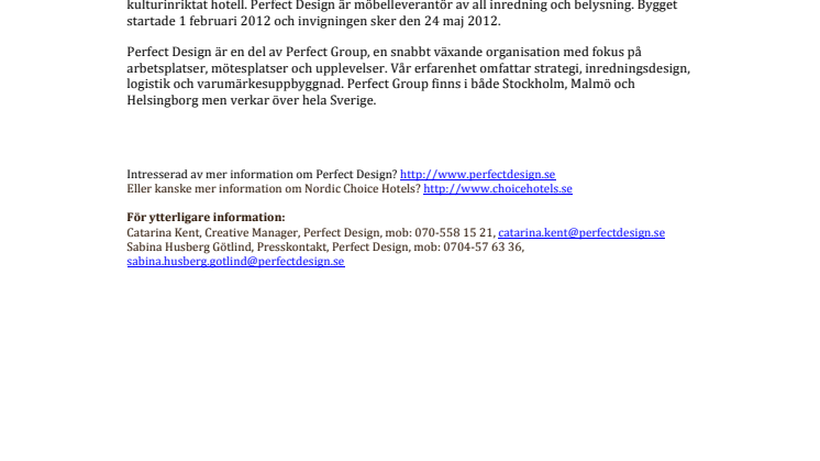 Perfect Design inleder samarbete med Nordic Choice Hotels