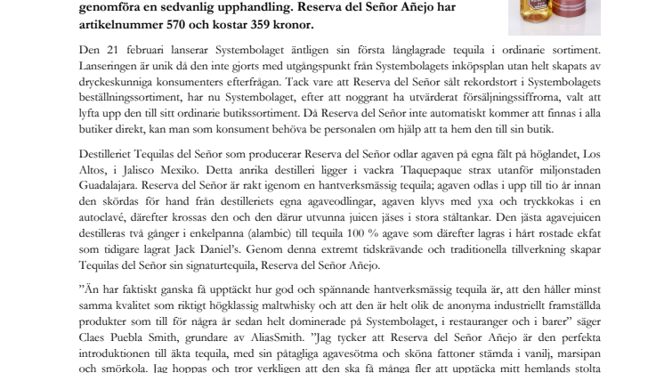 Långlagrad tequila tar välförtjänt plats på Systembolagets hyllor