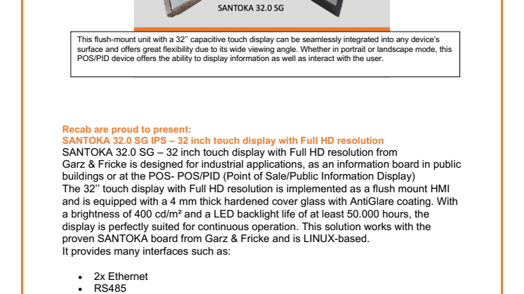 SANTOKA 32.0 SG IPS – 32 inch touch display with Full HD resolution