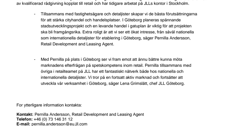 JLL adderar spetskompetens inom retail till kontoret i Göteborg