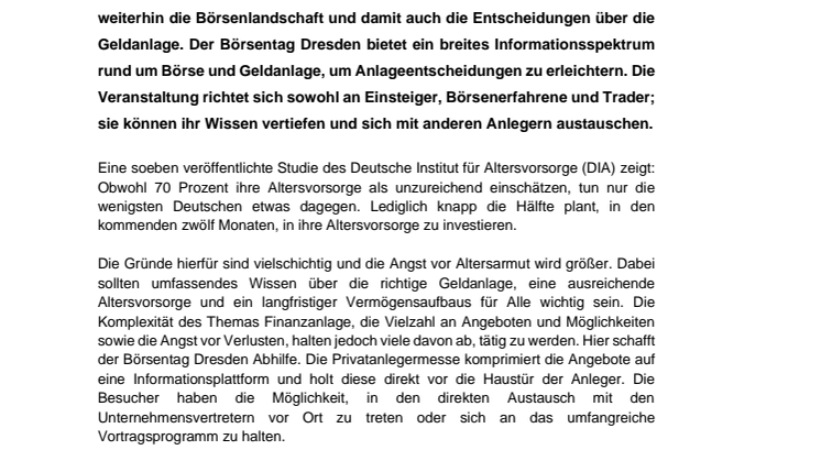Niedrigzinsen bleiben Herausforderung für Geldanlage und Altersvorsorge - Börsentag Dresden, 18.01.2020