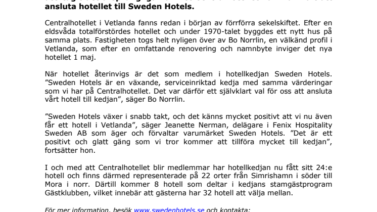 Centralhotellet i Vetlanda återuppstår–som Sweden Hotels